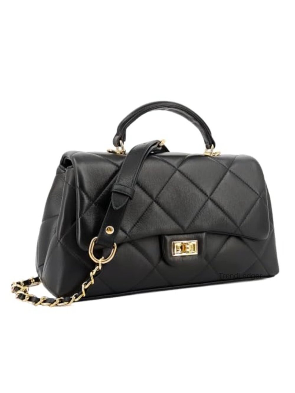 Quilted Leather Flap Convertible Crossbody Bag with Gold Chain Strap